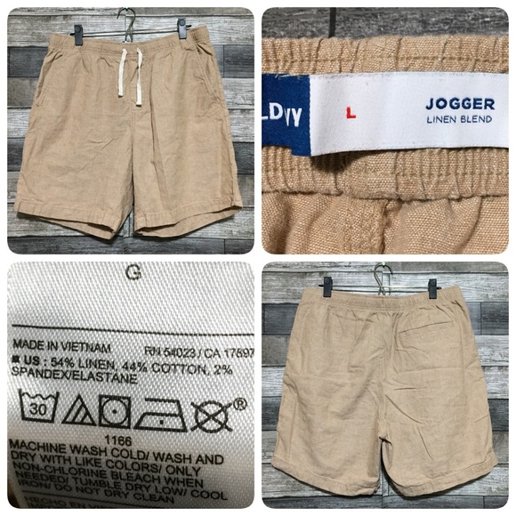 Old Navy Jogger Linen Blend Shorts Men’s L Beige Drawstring Casual (Inseam 7) - Picture 1 of 9